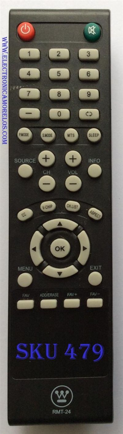 CONTROL REMOTO ORIGINAL PARA TV WESTINGHOUSE / NUMERO DE PART RMT-24 / MODELOS DW39F1Y1-A / DWM48F1Y1-C / DWM42F2G1 / DWM48F1Y1 / WD32HT1360 / DWM32H1G1 / DW39F1Y1 / DWM55F1Y1